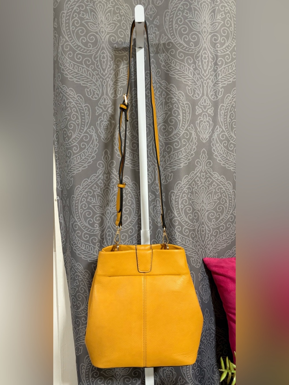 Joy Susan Pebbled Mustard Vegan Leather Classic Hobo Tote - Picture 12 of 17